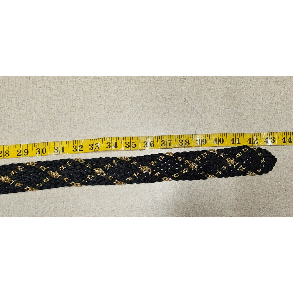 Vintage ROC Wide Black Gold Braided Chain Fashion Belt 80s 90s L /42" Glam - Picture 4 of 8